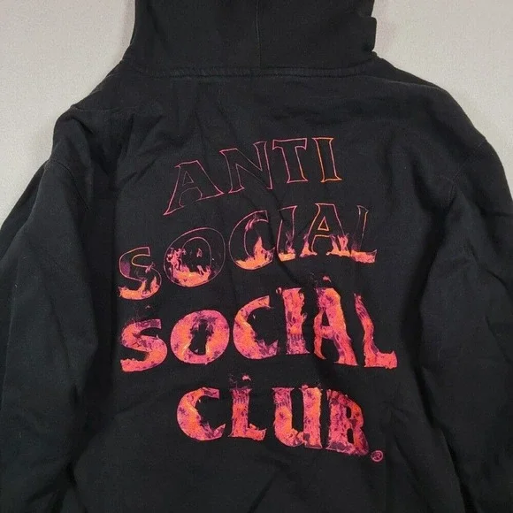 Anti Social Social Club Men's Flame Inside Pullover Hoodie‎ Sz Medium Black Red